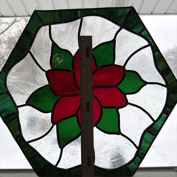 Beautiful Handmade Stained Glass Sun Catcher Christmas Poinsettia Holiday Decor - Picture 2 of 13